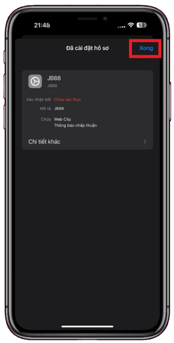 Bước 4: Chọn Xong để hoàn tất cài đặt ứng dụng